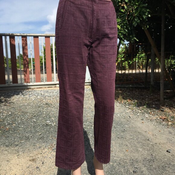 FENDI Zucca Logo Trousers Pants Purple Denim Vintage Cotton Straight Size 28 - Picture 2 of 10